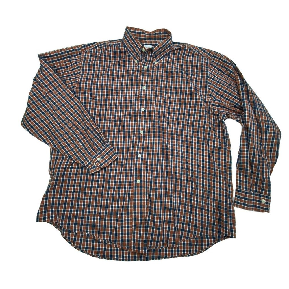 BROOKS BROTHERS MENS LONG SLEEVE CHECK SHIRT XL Orange Blue Check